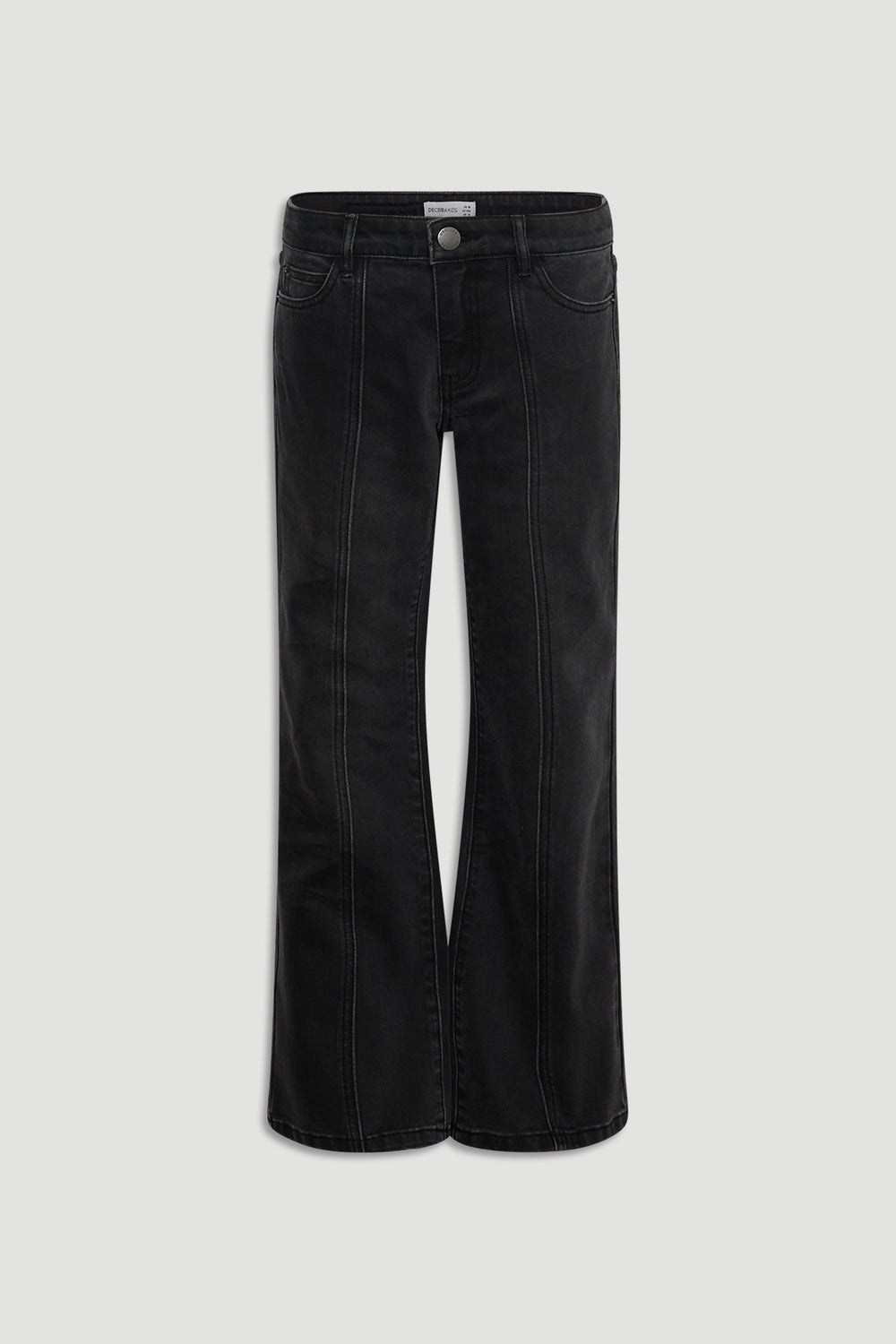 Girls Lucy Flare Jean in washed black denim with vertical seam accents and a stylish flare by DECJUBA Australian fashion brand
