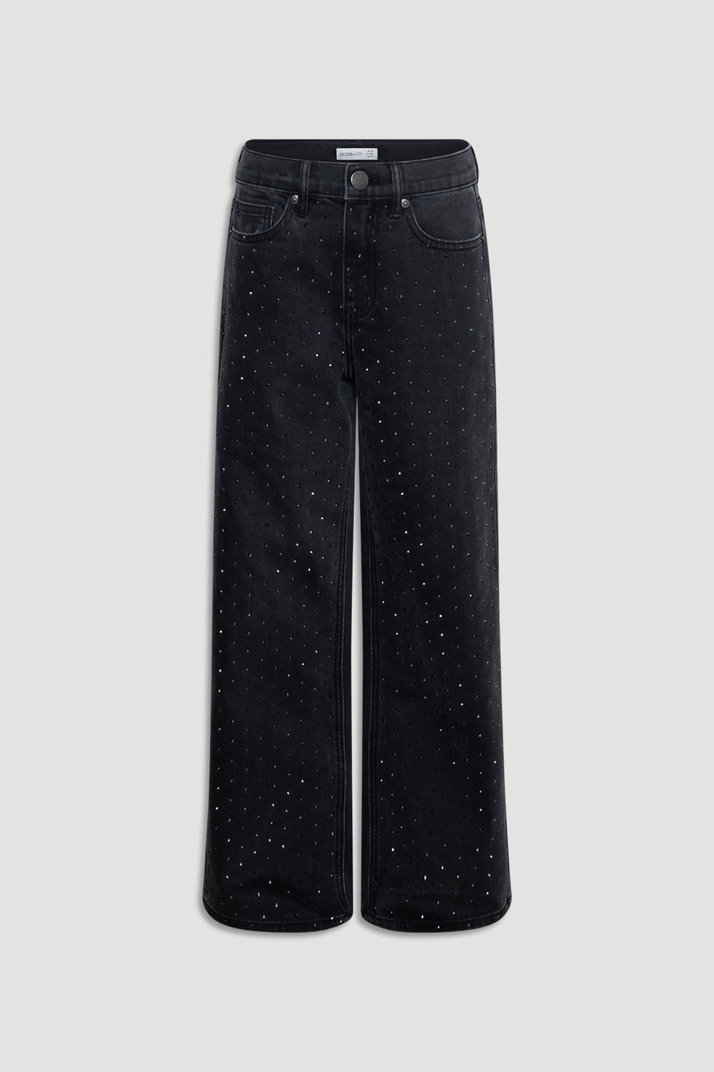 Girls Hailey Extra Long Jean in black denim embellished with subtle sparkle details and a relaxed long leg fit.
