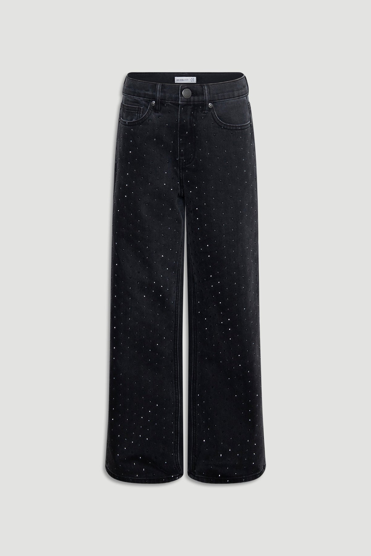 Girls Hailey Extra Long Jean in black denim embellished with subtle sparkle details and a relaxed long leg fit.