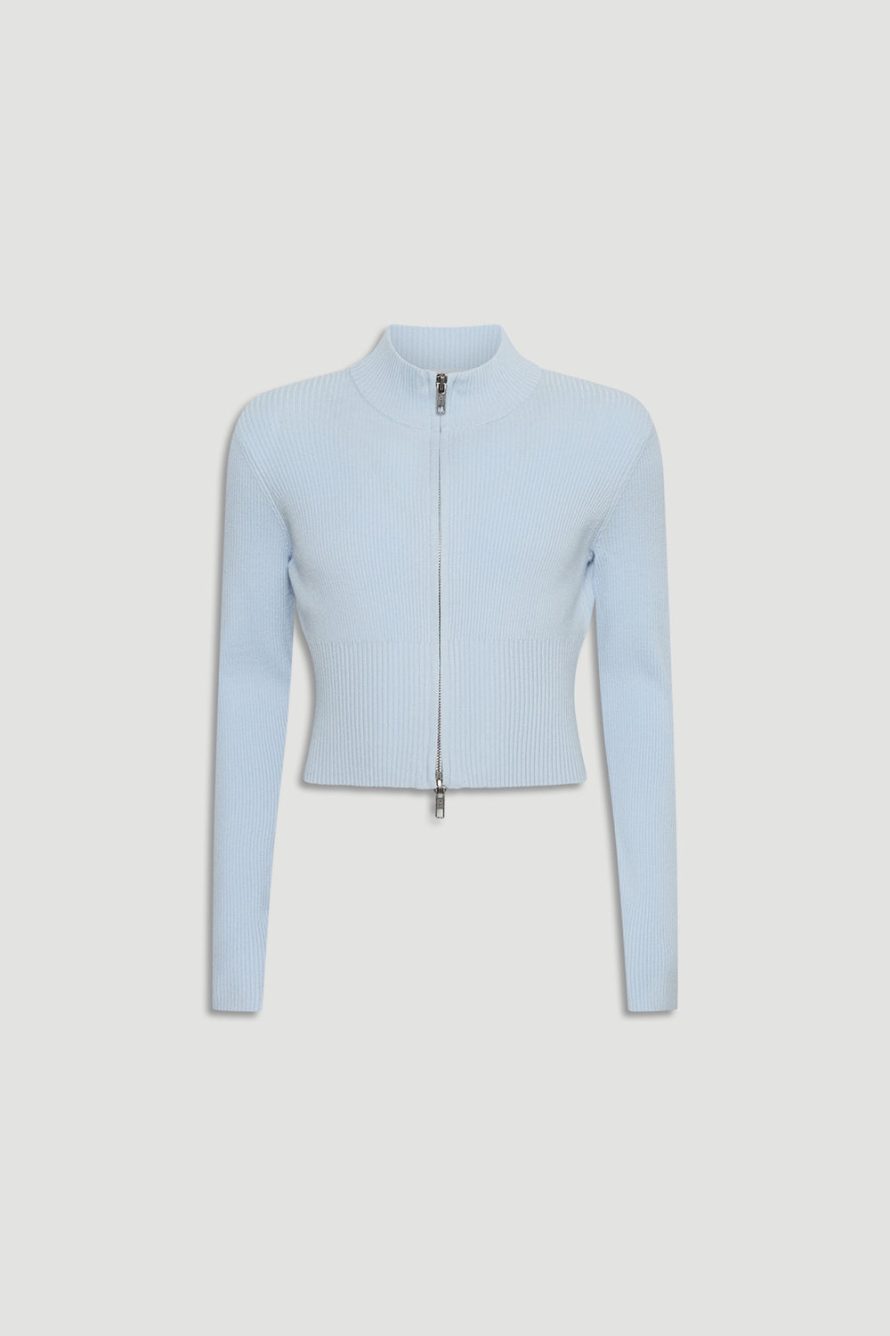 Girls Matilda Zip Up Knit in pastel blue with ribbed knit texture and zip closure, versatile style by DECJUBA Australian brand