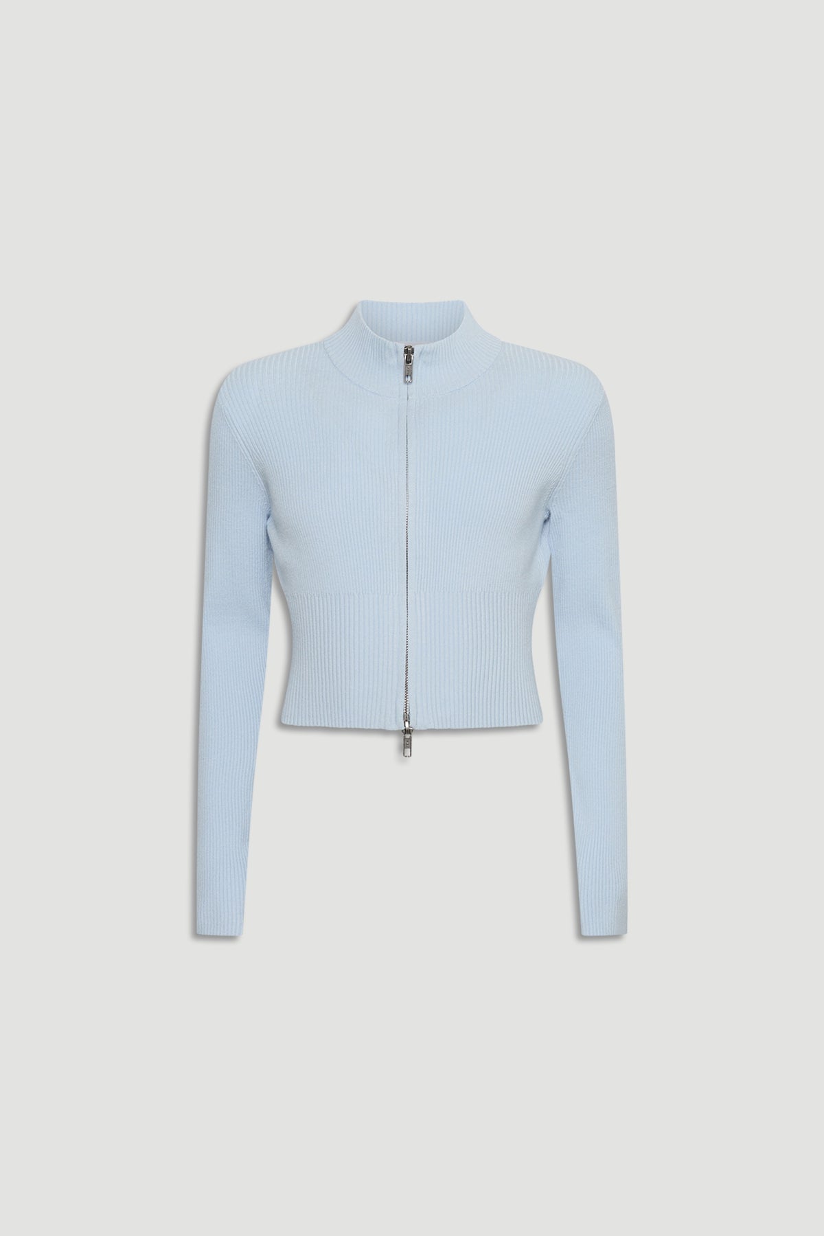 Girls Matilda Zip Up Knit in pastel blue with ribbed knit texture and zip closure, versatile style by DECJUBA Australian brand