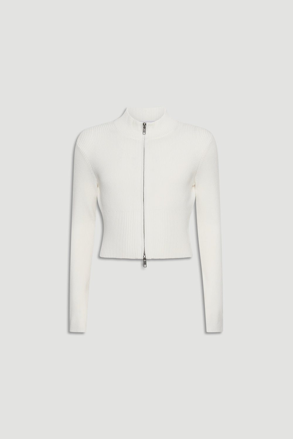 Girls Matilda Zip Up Knit in crisp white with ribbed knit texture and a full zip front by DECJUBA Australian fashion brand