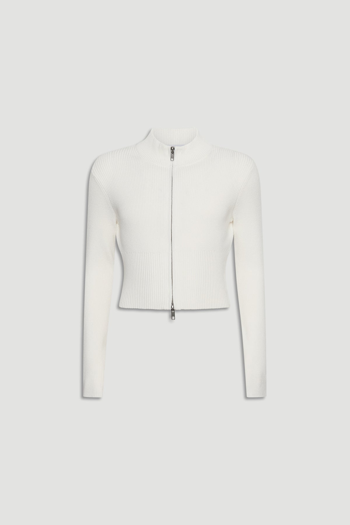 Girls Matilda Zip Up Knit in crisp white with ribbed knit texture and a full zip front by DECJUBA Australian fashion brand