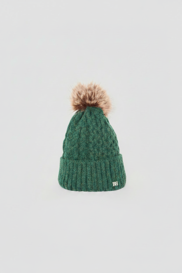 Green Beanie on Grey Background