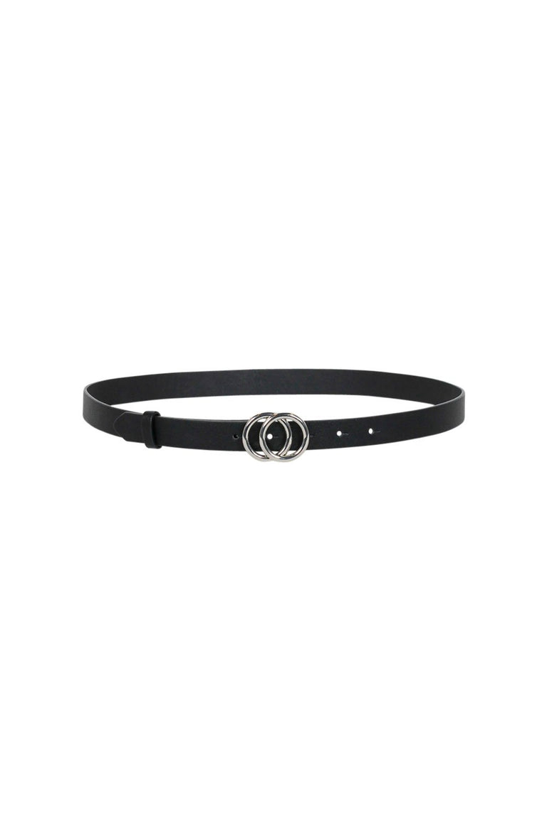 Slim black belt with a metallic double circle buckle