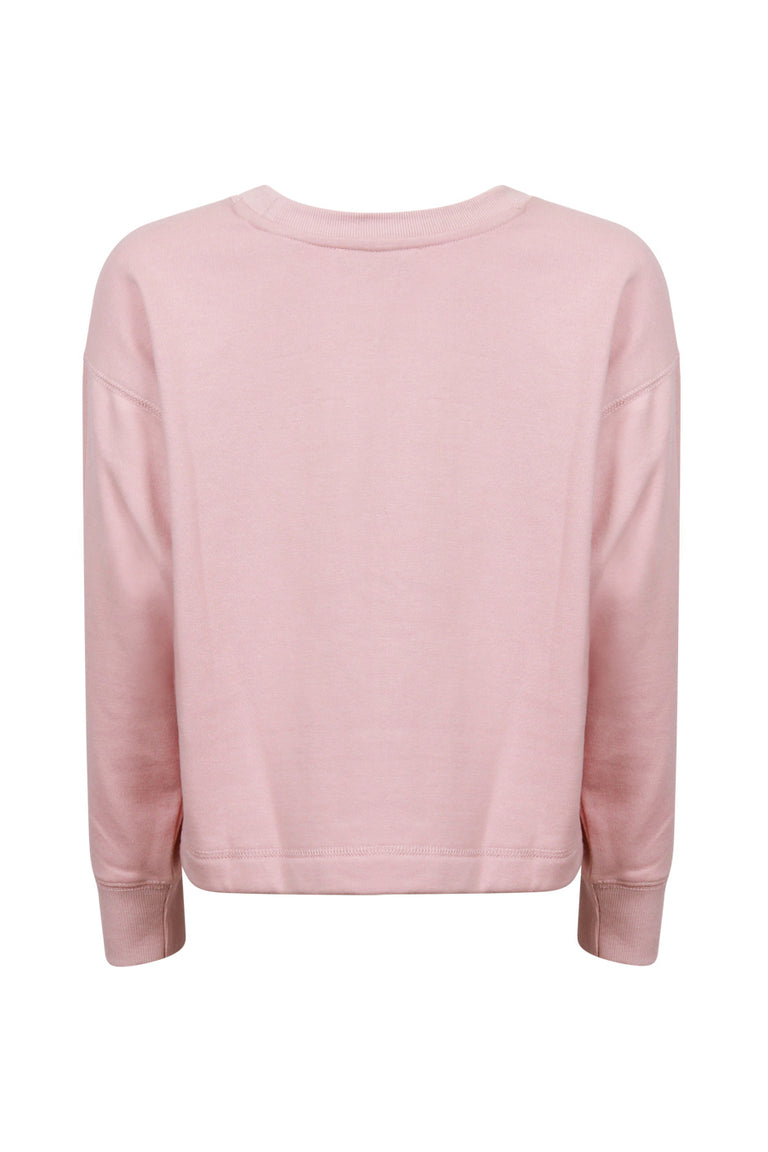 Girls cropped pink crew neck sweatshirt with ribbed cuffs and hem